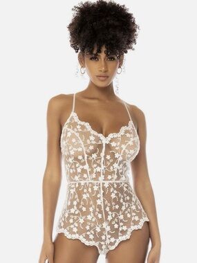 Mapale 7543 Celina White Lace Romper Bodysuit Lingerie Size Large Bridal NWOT